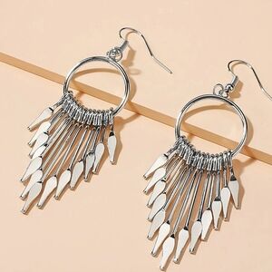 Silver Arrow Tassel Dangle Earrings